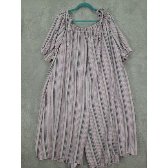 Karen T Design Pants - Karen T Design Linen Wide Leg Jumpsuit  2XL Off The Shoulder Striped Flowly BOHO